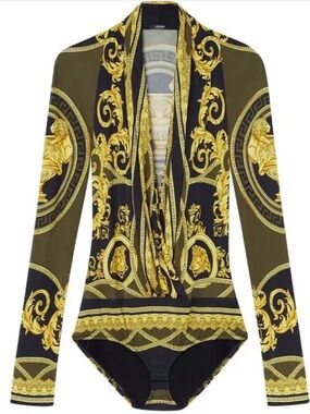 Versace La Coupe Des Dieux Draped Bodysuit In Black Small